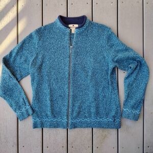 Woolrich Sweater Jacket Peacock Heather Blue Wool Blend Zip Up Womens L Large